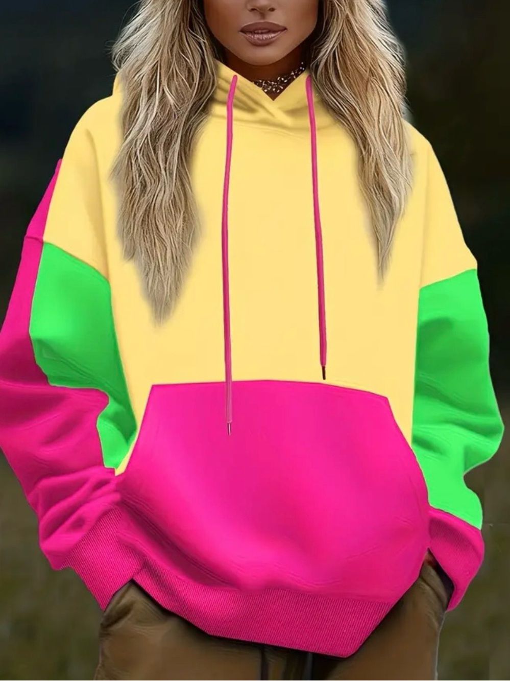 Colorblock Women's Hoodie - Yellow, Hot Pink & Green. New

Never worn